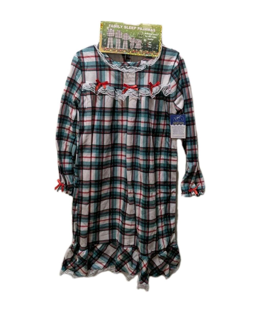 PJ'S & Presents Plaid Christmas Holiday Pajamas Dress Gown Girls Size 6 New!